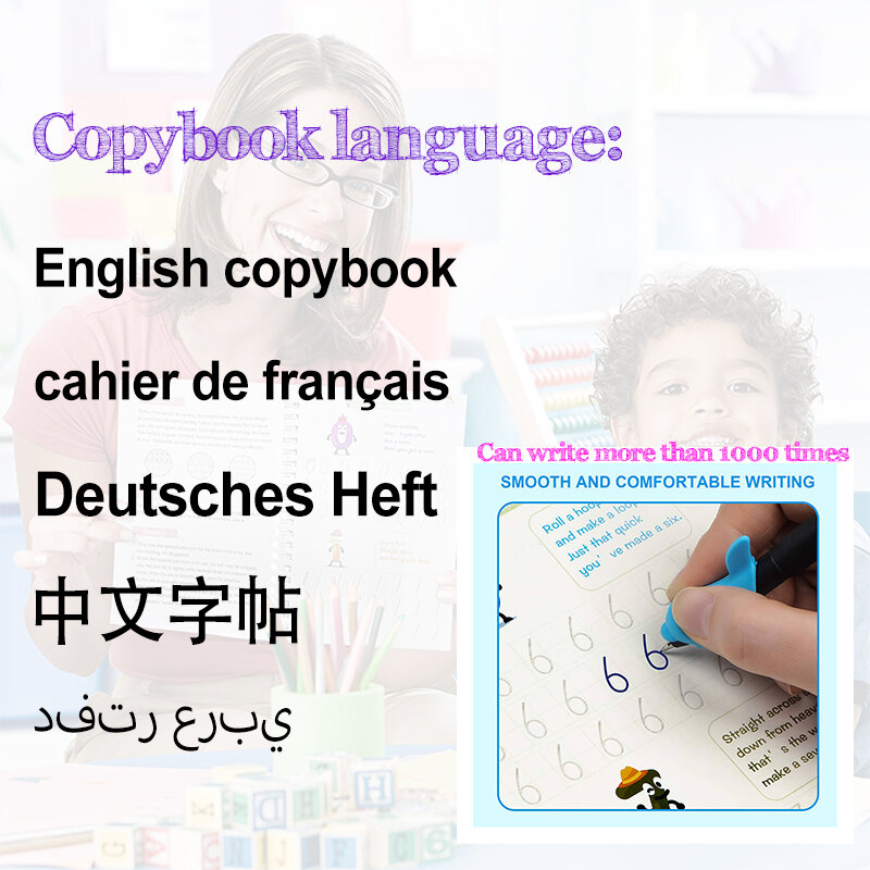 Français Cahier magique pour enfants, 4 livres, écriture, autocollant, pratique, copie anglaise, pour calligraphie, cadeau Montessori