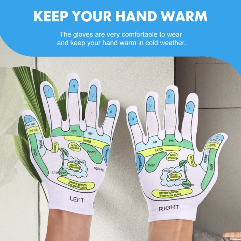 Acupressure Reflexology Gloves Hand Spa Pointed Reflexology Tool Print Mittens for Correctly Stimulating Hand Acupoints