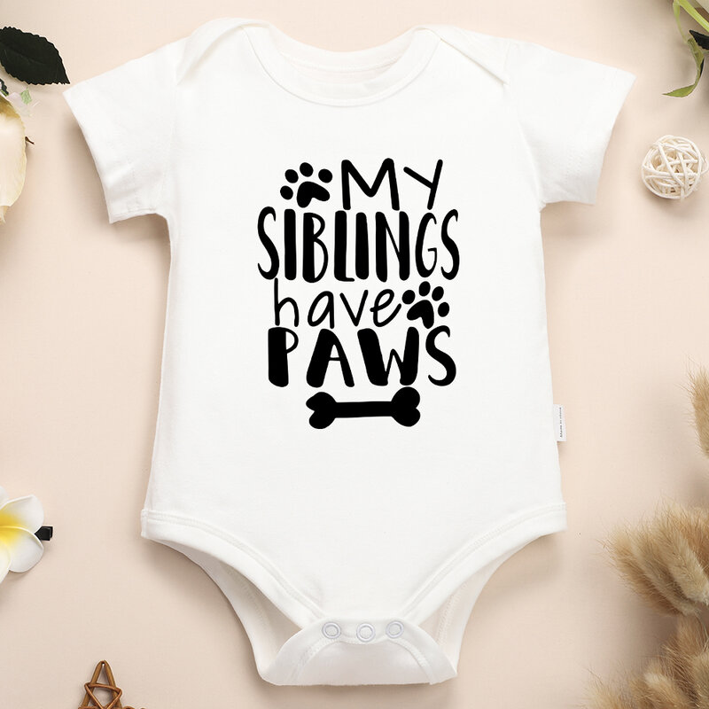 100% Cotton Baby Boys Clothes Onesie “My Siblings Have Paws” Fun Cute Toddler Rompers Summer Outdoor Casual Infant Bodysuit