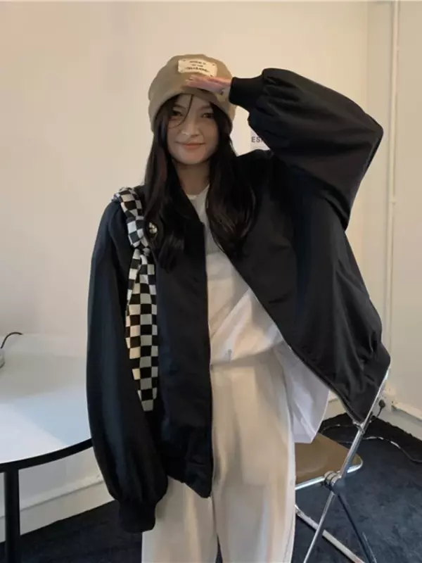 Giubbotto Bomber Vintage donna autunno manica lunga cappotto da Baseball oversize femminile moda coreana Casual cerniera allentata Y2k giacca a vento