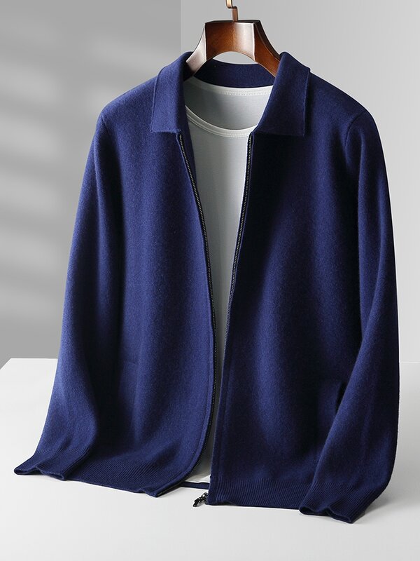 Męski CHICUU gruby zamek Polo wełniany sweter elegancki, miękki ciepły sweter z kaszmiru płaszcz jesienno-zimowy 100% wełniana dzianina merynosów