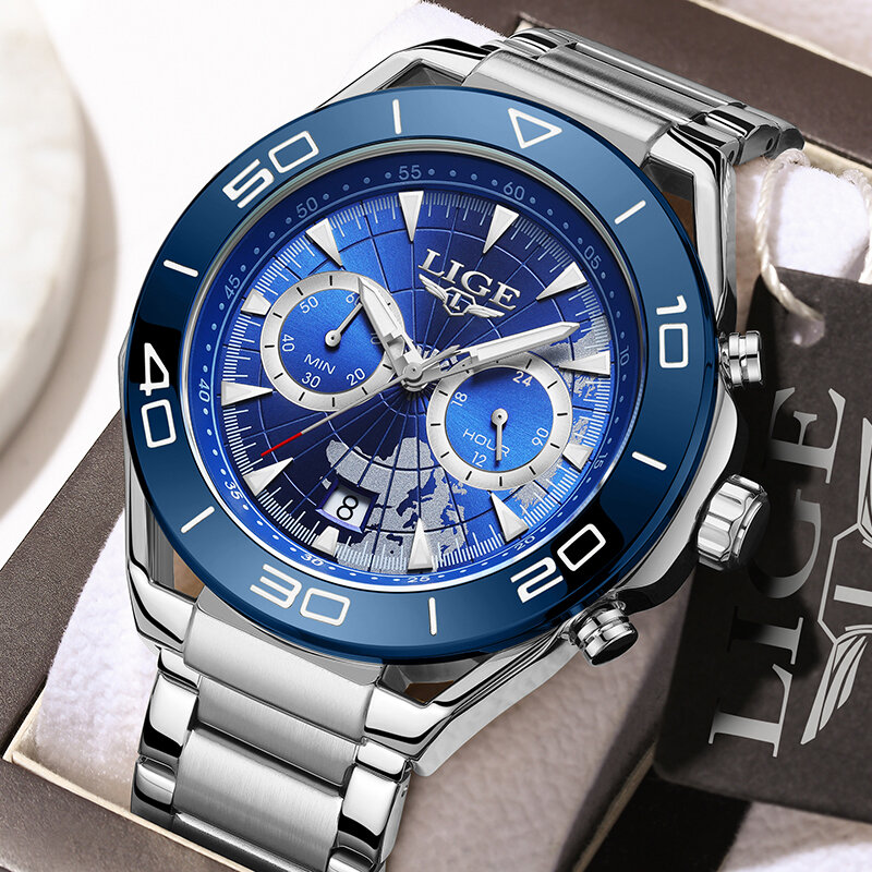 LIGE męski zegarek najwyższej marki zegarki ze stali nierdzewnej dla mężczyzn sportowe randki wodoodporne zegarki kwarcowe męskie Chronograph Relogio Masculino