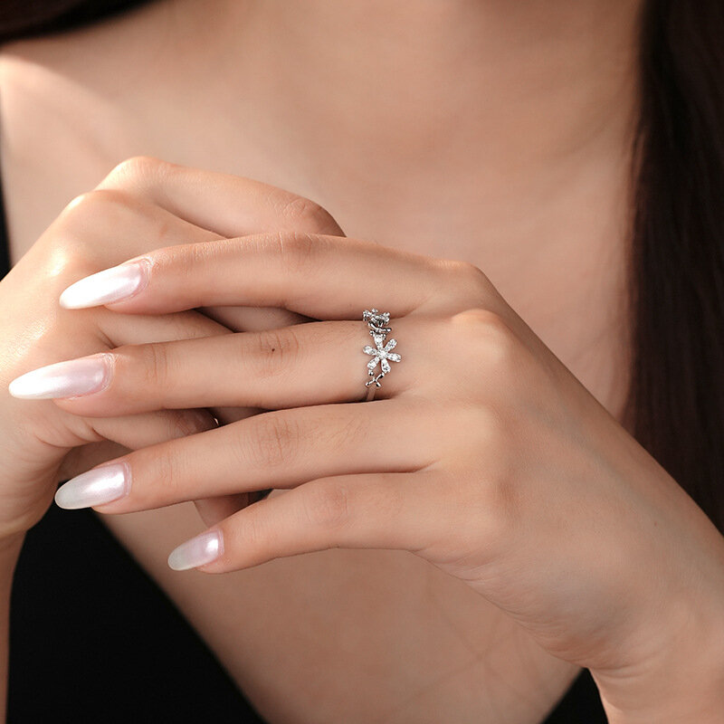 Anillo de plata de ley s925 con microincrustaciones para mujer, anillo de flores, adornos para todas las manos