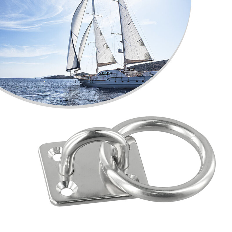 Placa do olho marinho do aço inoxidável com anel, amarração quadrada amarrar para baixo, iate do barco, 6mm