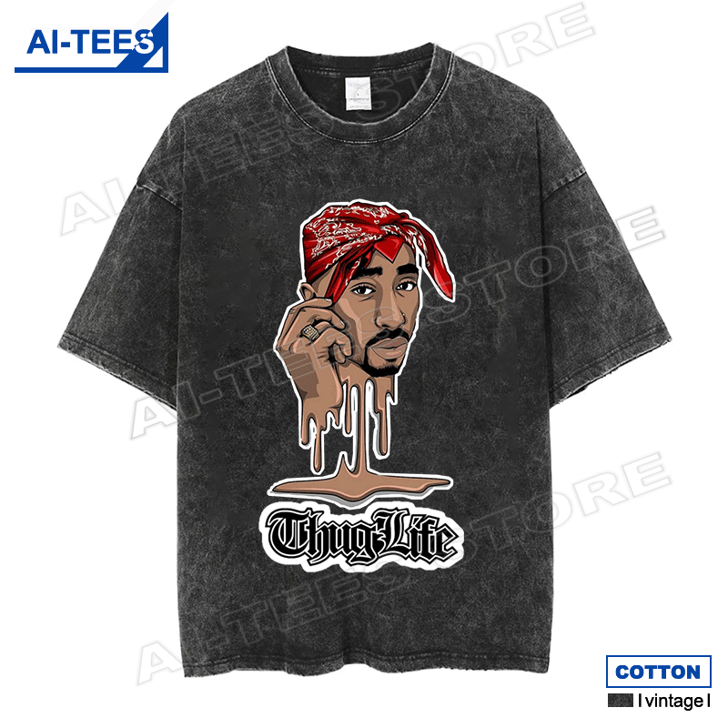 Rapper Tupac 2Pac T-shirt Hip Hop uomo Streetwear top magliette lavate in cotone Vintage Y2k Harajuku Fashion oversize Loose Tees
