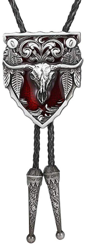 Amrican rouge longue corne tête de taureau cravate Bolo pour femmes fait à la main Art occidental en alliage indien cravate silvr étoile pentagramme