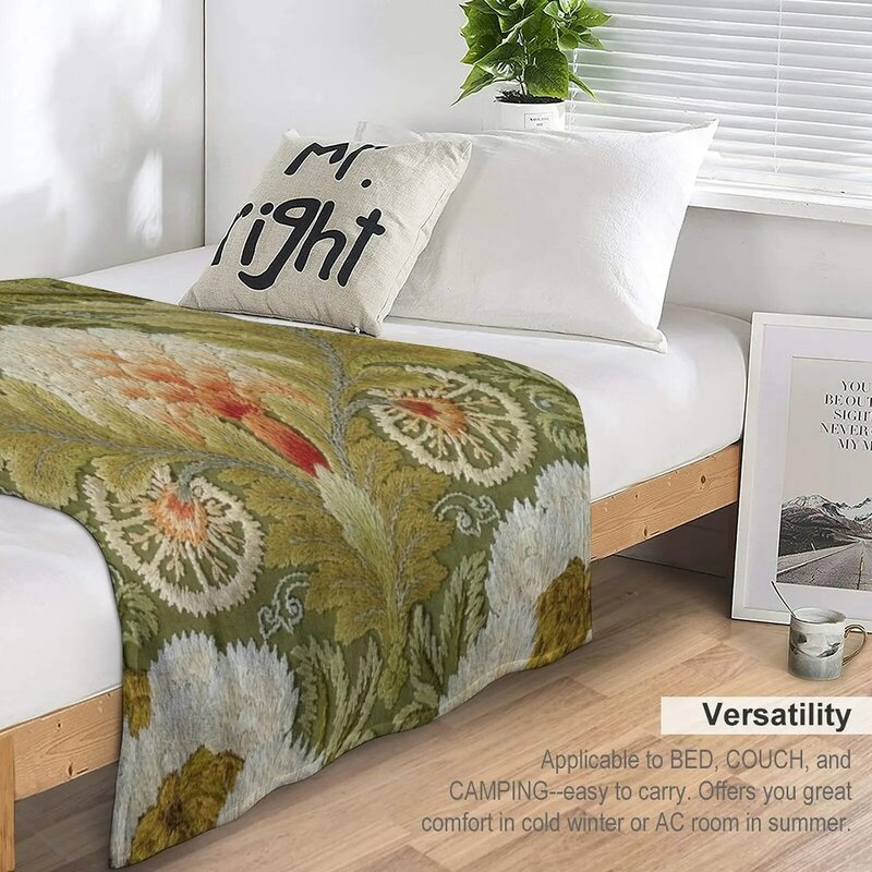Silk Embroidery with Flowers and Leaves Throw Blanket Fluffy Shaggy Blanket Blanket Sofa Hair Blanket
