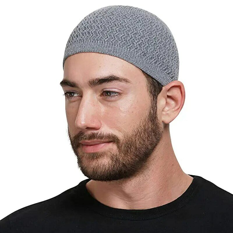 男性用のニットのイスラム教徒の祈りの帽子,暖かいセーターの帽子,イスラムのラマダンのニット帽,ビーズの帽子,男性用の帽子