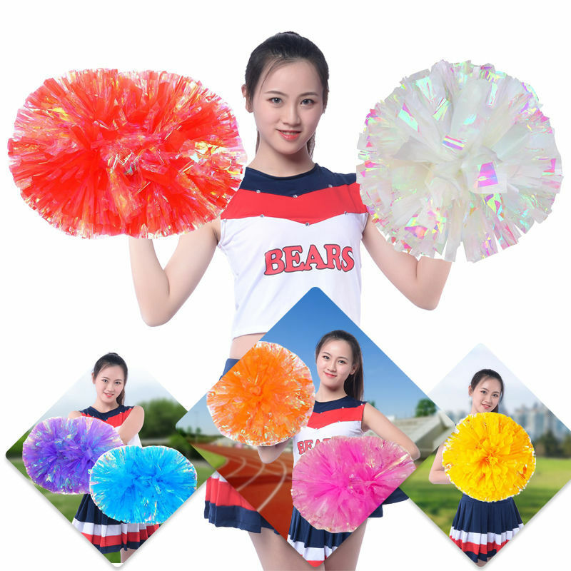Metallic Shine Streamer Pompoms para Cheerleading Dance, Plastic Handle, Cheering Ball, Decoração do Clube, Fornecimento Esportivo, 1PC
