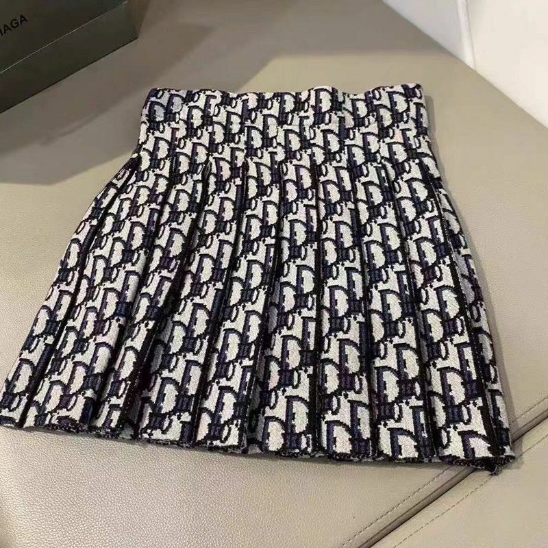 Y2k New Summer A-line Knitted women's Pleated Skirt Letter Pattern High-waist Short Skirt Wool Jacquard Mini Skirts