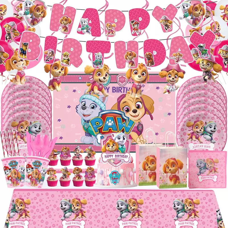Pink Paw Patrol Girls Party Supplies cani Skye Balloons Cup Plate tovaglia giocattoli Sticker Baby Shower decorazioni di buon compleanno