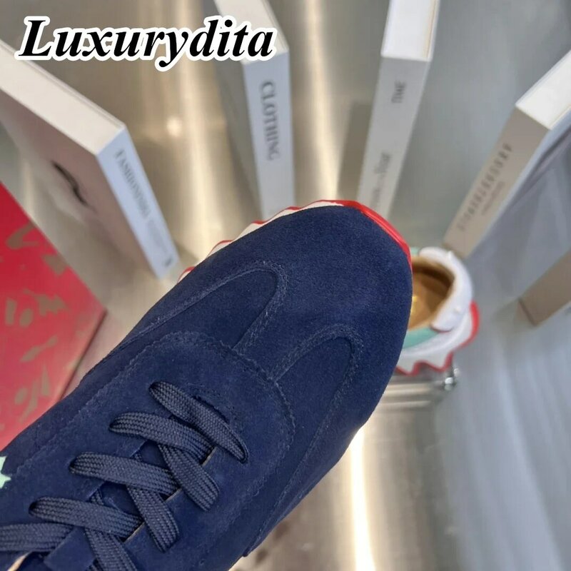 LUXURYDITA Дизайнерские мужские повседневные кроссовки из натуральной кожи с красной подошвой роскошные женские теннисные туфли 35-47 модные Лоферы унисекс HJ559