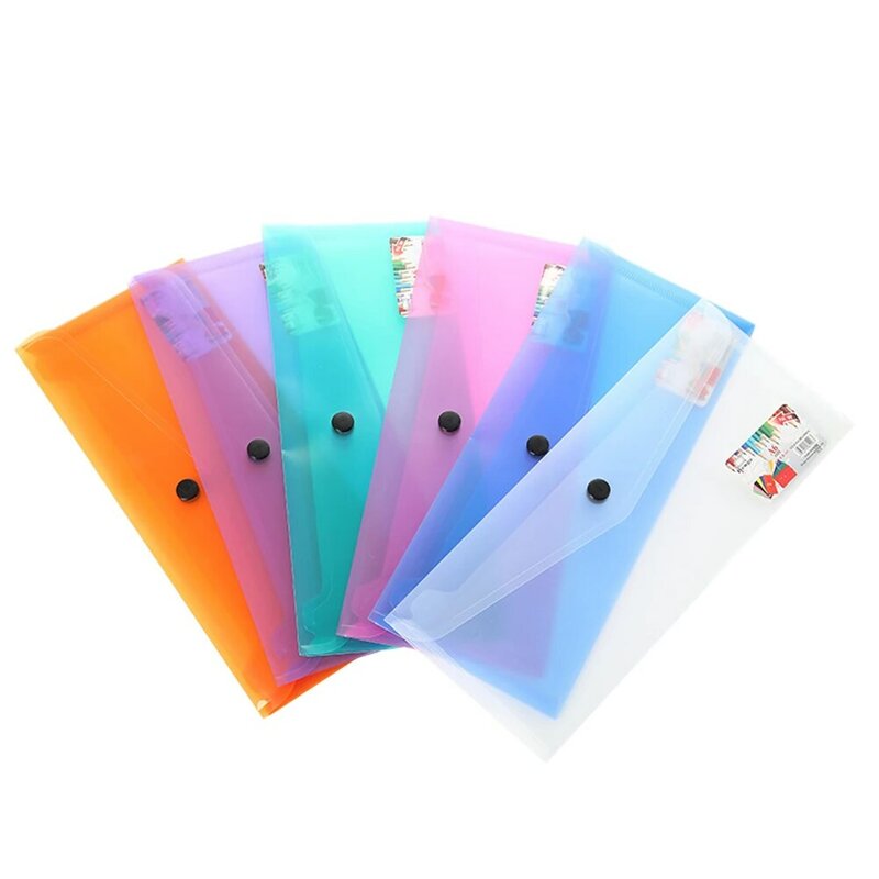 6 Stuks A4 Plastic Kleur Mappen Clear Folder Met Drukknop Opslag Organisator Voor School (Willekeurige Kleur)