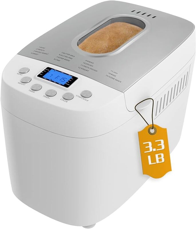 Davivy Bread Maker Machine 3LB Dough Maker,15-in-1 Automatic Bread Machine Maker with Nonstick Bowl, Jam& Yogurt,