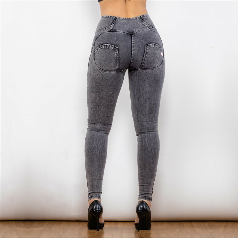 Женские эластичные джинсы Shascullfites, Стильные серые летние джинсы с высокой талией