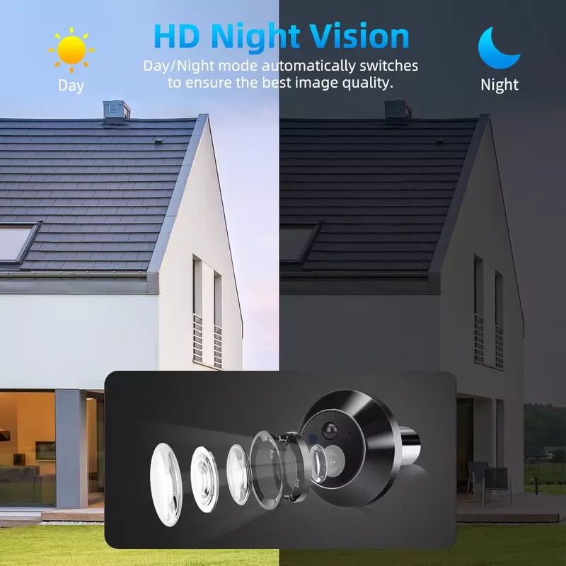 WSDScreenshot-Sonnette vidéo WiFi LCD 4,3 pouces, détection de mouvement, caméra judas intelligente, grand angle 140 °, vision nocturne numérique