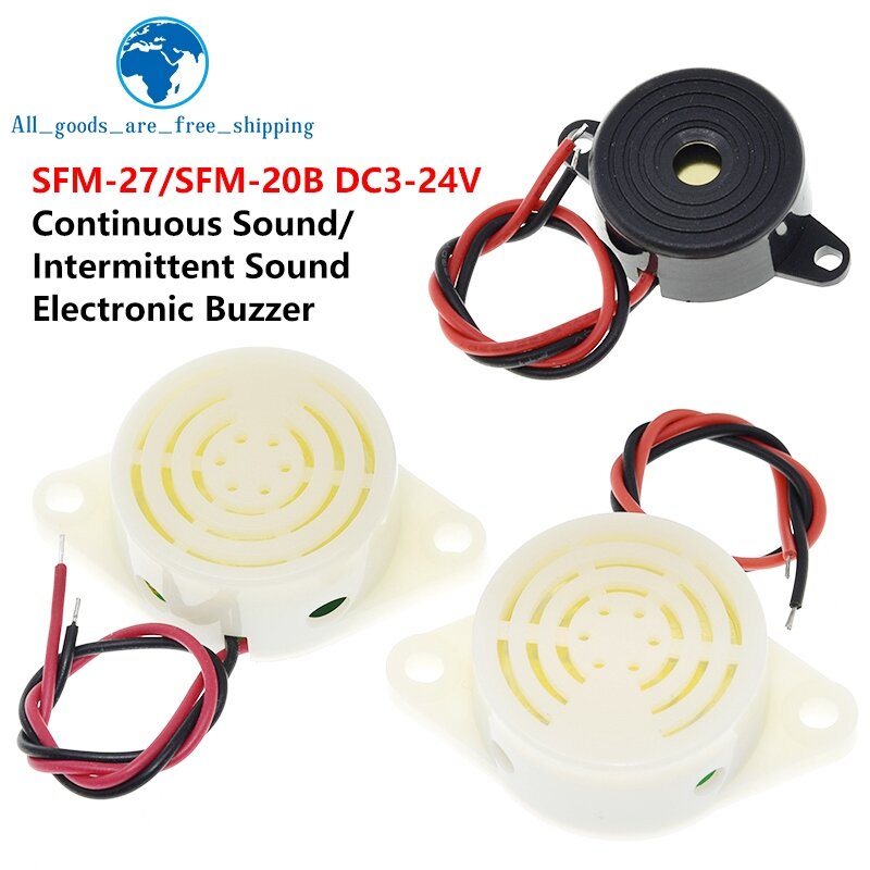 Buzzer eletrônico de alta decibel, bip contínuo para arduino, carro, van, SFM-27, DC, 95DB, 3-24V, 12V, intermitente