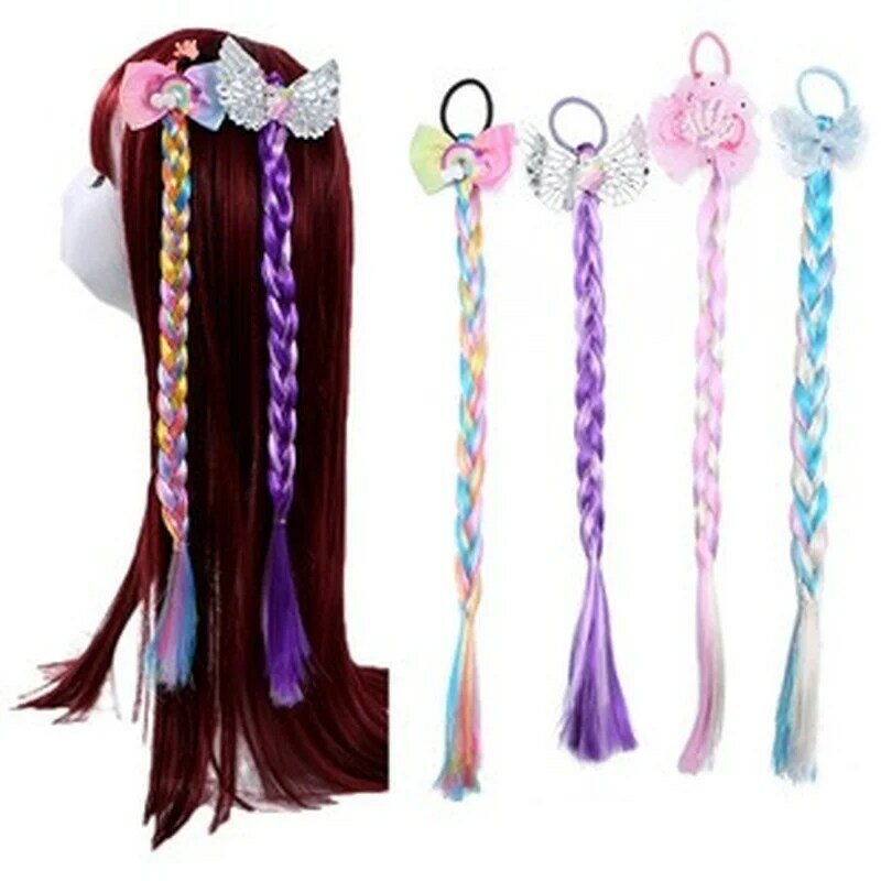 2023 nuove ragazze Cute Cartoon Bow Butterfly Colorful Braid Headband Kids Ponytail Holder elastici accessori per capelli di moda