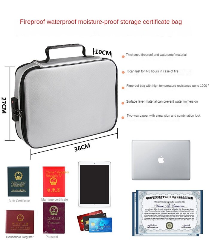 Fireproof Certificate Storage Bag Multi-layer Large-capacity Waterproof Document Bag Home Travel Ticket Safety Fireproof Bag