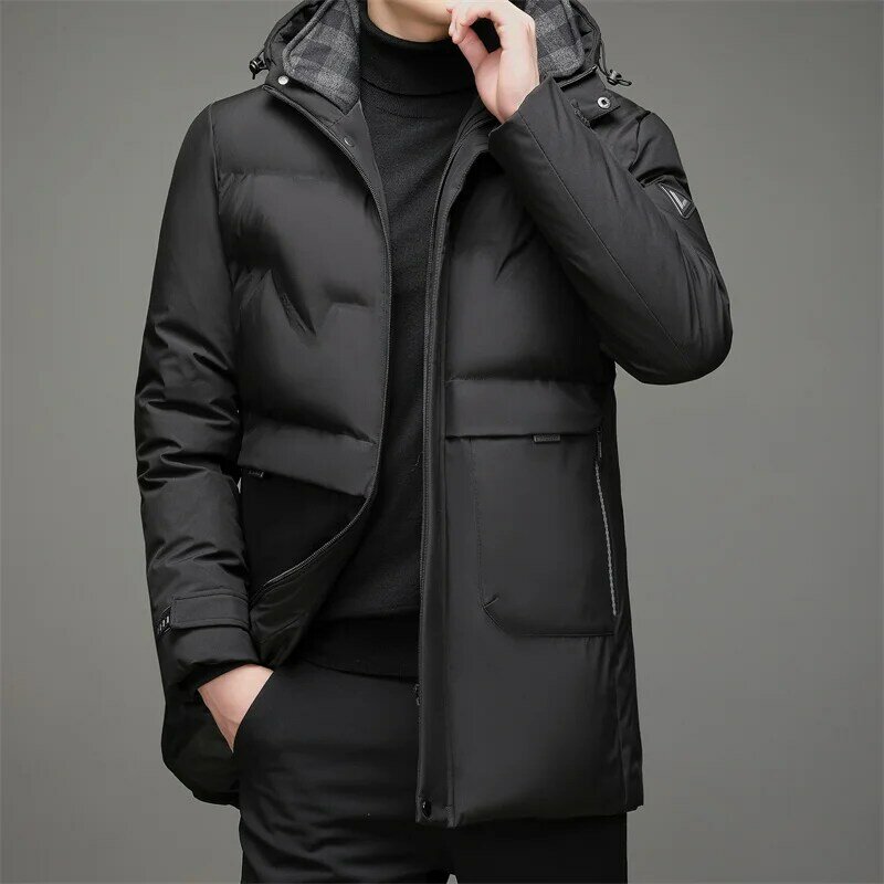 2022 Winter New Men's Casual Thickened Mid-length Hooded Cotton Coat Outdoor Warm Windproof Cotton Coat