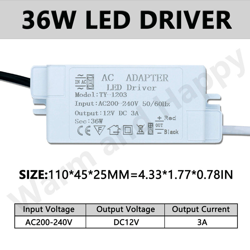 Fuente de alimentación de Controlador LED, transformadores de iluminación de Control para tira de luz LED, 12W, 24W, 36W, 60W, AC220, 12V, 1A, 2A, 3A, 5A