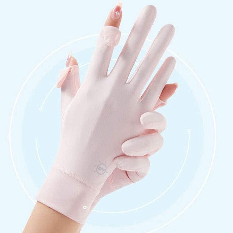 ถุงมือผ้าไหมน้ำแข็งสำหรับผู้หญิงถุงมือกันแดดหน้าจอสัมผัสระบายอากาศสำหรับฤดูร้อน
