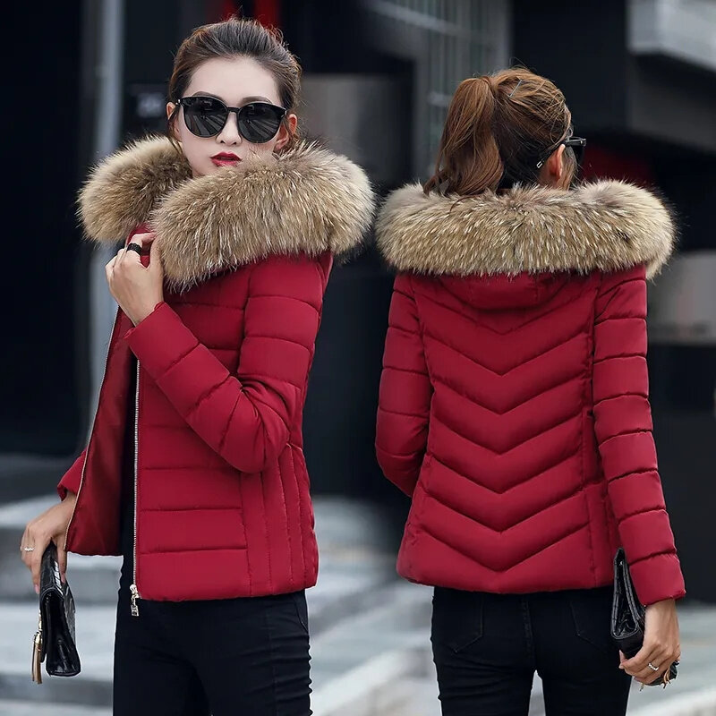 여성용 코튼 파카 코트, 캐주얼 모피 후드 재킷, 두껍고 따뜻한 슬림핏 재킷, 여성 오버코트 의류, 2024 겨울 신상