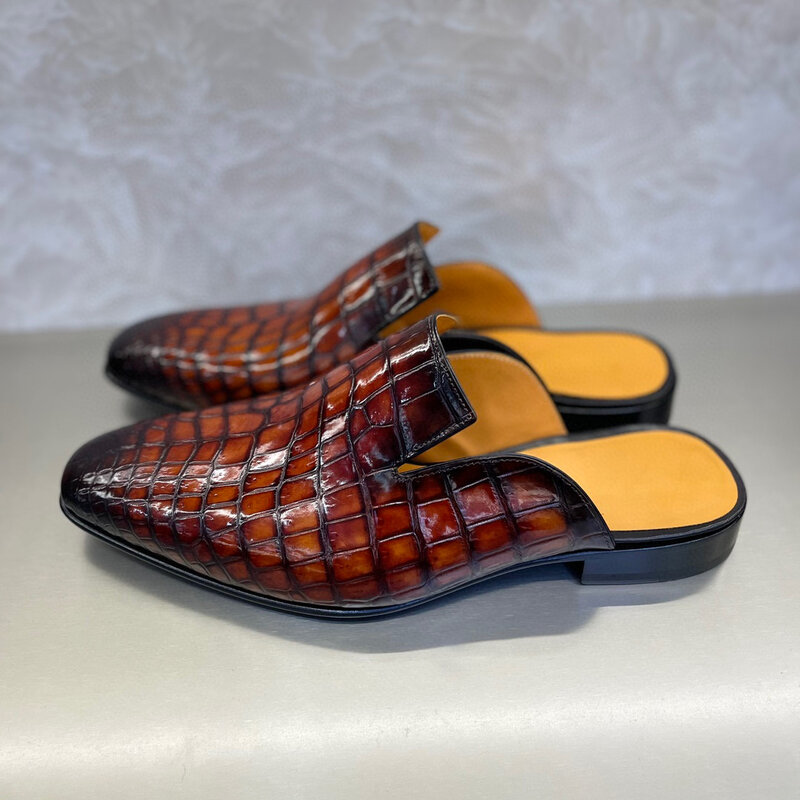SEETOO Sapatos de couro genuíno, chinelos casuais masculinos, cor personalizada, crocodilo