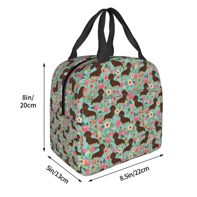 Doxie Florals-fiambrera térmica con aislamiento de Dachshund para niños, bolsa de mano para el almuerzo, enfriador reutilizable para la escuela