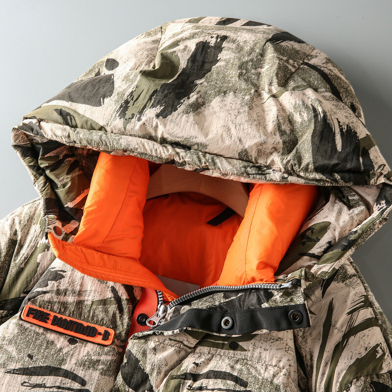 Зимняя Мужская Утепленная камуфляжная пуховая куртка с капюшоном, пушистая теплая парка-карго, кашемировое пальто большого размера
