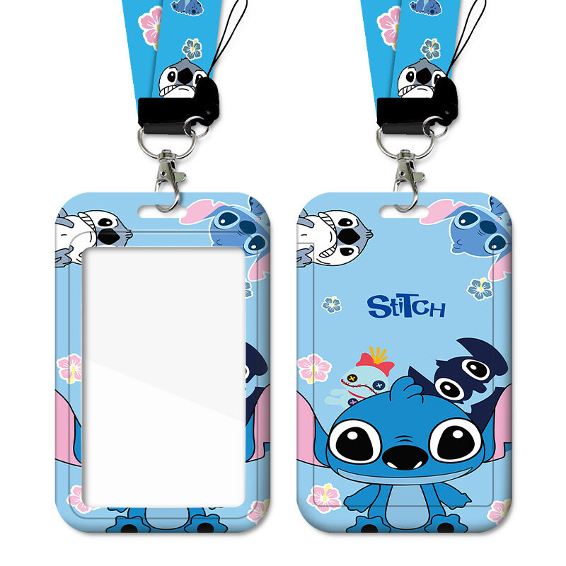 Disney PVC Card Holder Anime Stitch 2022 New Student Campus Hanging Neck Bag Anti-lost Original Card Cover Lanyard ID Card Case