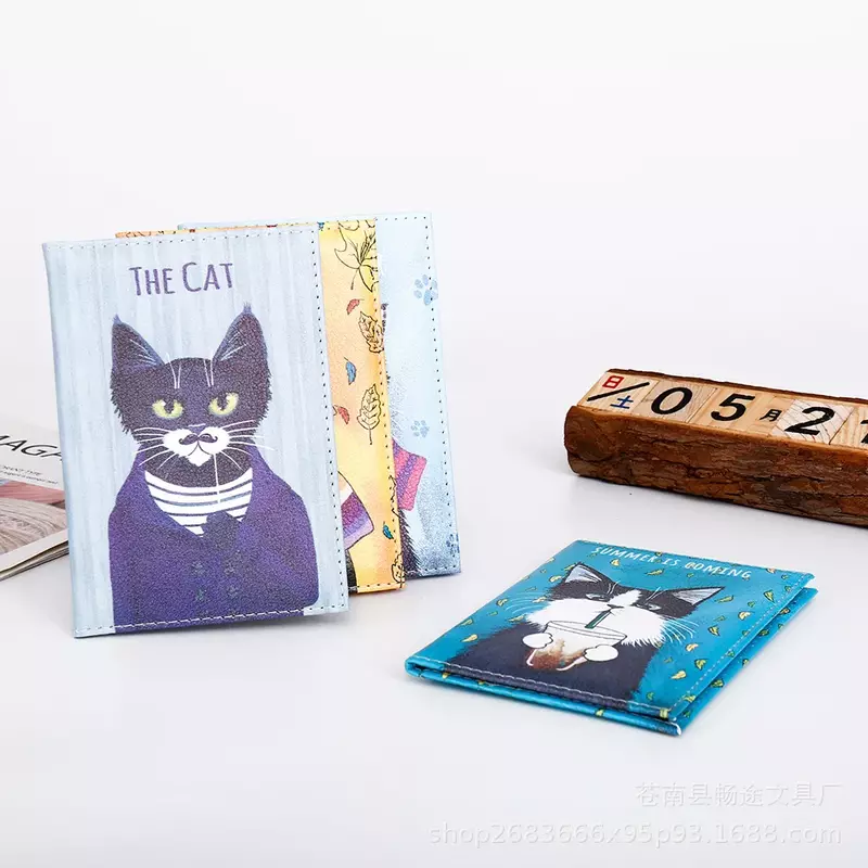 Cute Cat Dog Passport Covers Women Men Travel Accessories Ticket ID Bank Card Holder Case Kawaii Kitty Leather Passport Holder