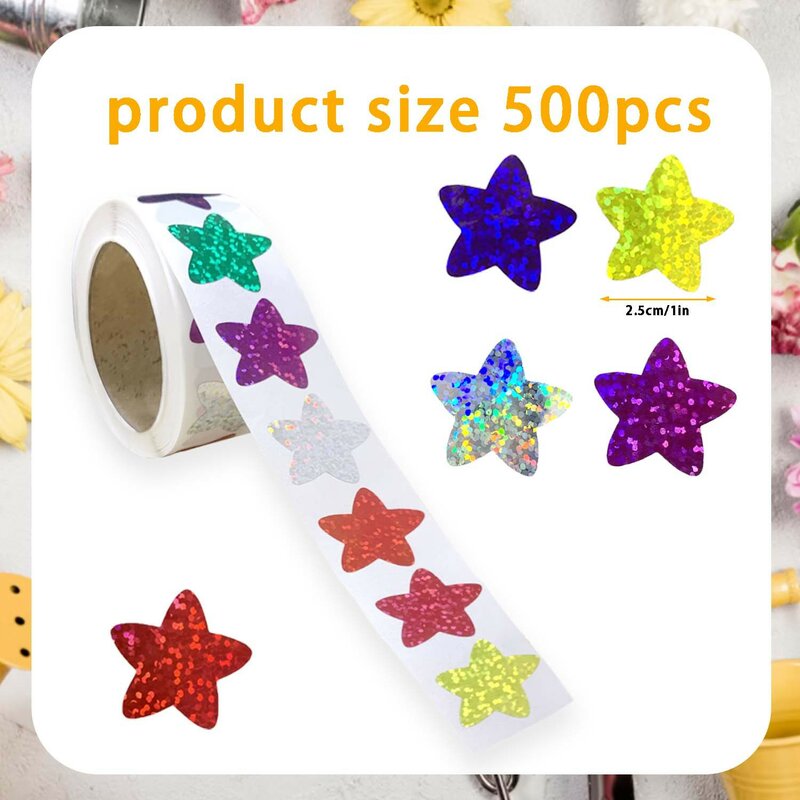 Auto-adesivo estrela adesivos, etiquetas da etiqueta, presentes decorativos do brinquedo, gráfico recompensa, 1 Polegada, 50-500Pcs
