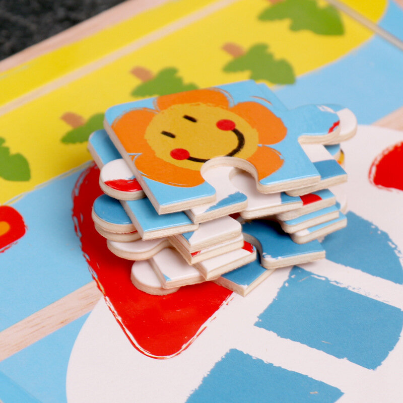 Puzzle en bois de dessin animé pour enfants de 1 à 6 ans, jouet éducatif pour bébés de 15x15 cm