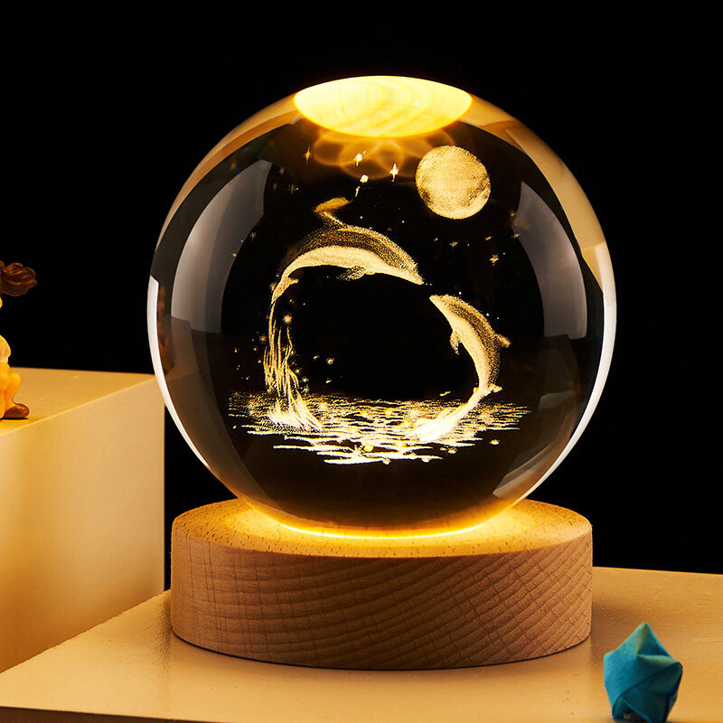Crystal Ball Night Light Bedroom Decoration Boy Girl Friend Birthday Gift 3D LED Resin Ball Acrylic Planet Series Galaxy