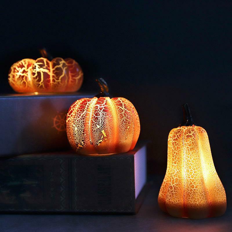 Baru lentera labu Halloween simulasi labu LED lampu lilin Resin labu bercahaya