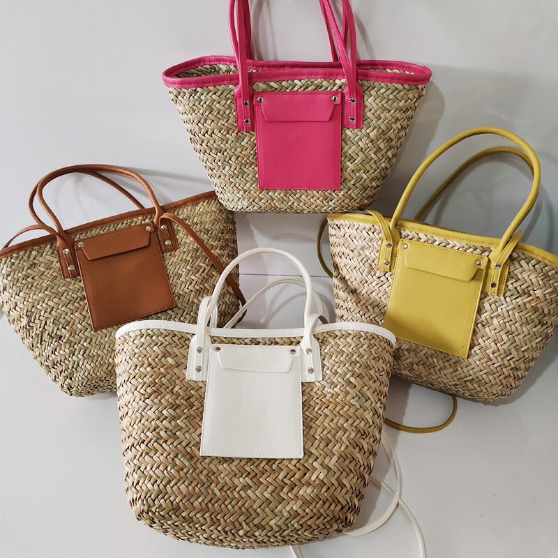 Летняя пляжная сумка, дизайнерская плетеная лоза, сумки через плечо, роскошная Повседневная Большая вместительная сумка из ротанга, женские большие сумки
