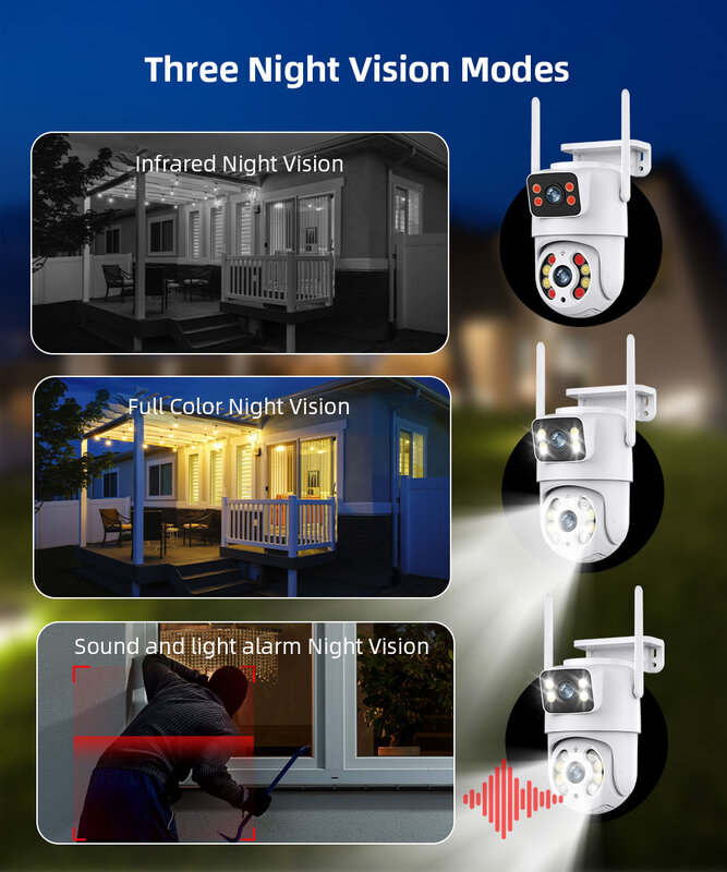 Hiseeu 와이파이 감시 카메라, 듀얼 렌즈, 4X 디지털 줌, AI 인간 감지, ONVIF 무선 야외 보안 PTZ IP 카메라, 4K 8MP