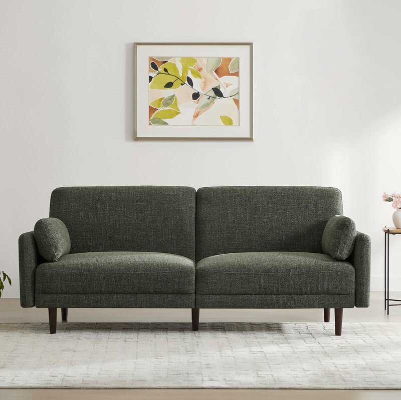 أريكة حديثة من القماش في منتصف القرن لغرفة المعيشة ، أرجل خشبية صلبة ، مجموعة بدون أدوات ، 73 في ،