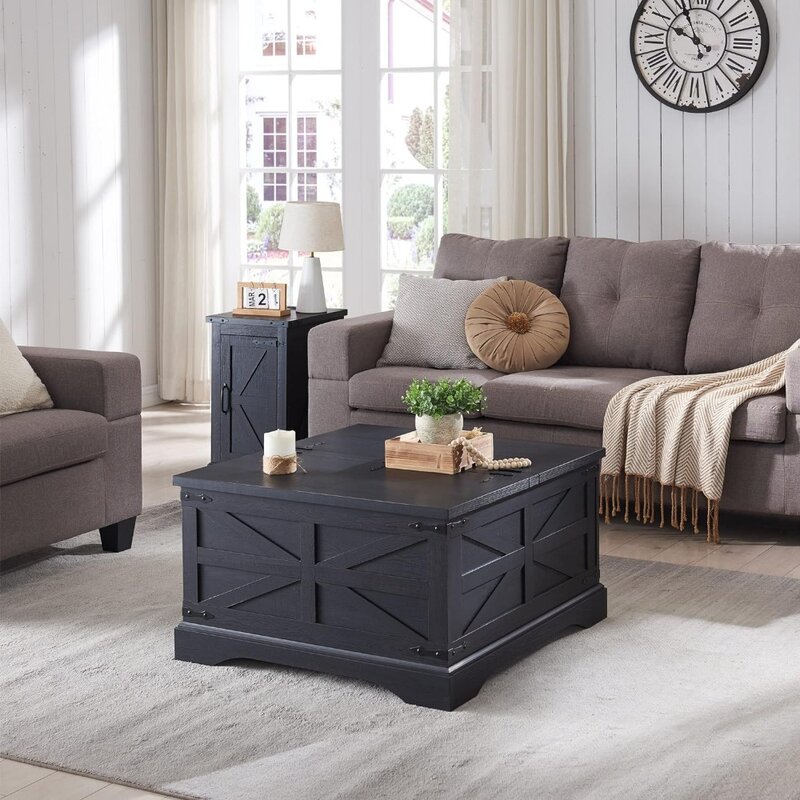 (Frühlings verkauf) Couch tisch, quadratischer Holztisch mit verstecktem Ablage fach, mit Klapptisch, Couch tischen