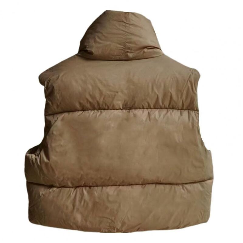 Colete de algodão monocromático para mulheres, casaco curto, gola, resistente a vento, colete externo, inverno