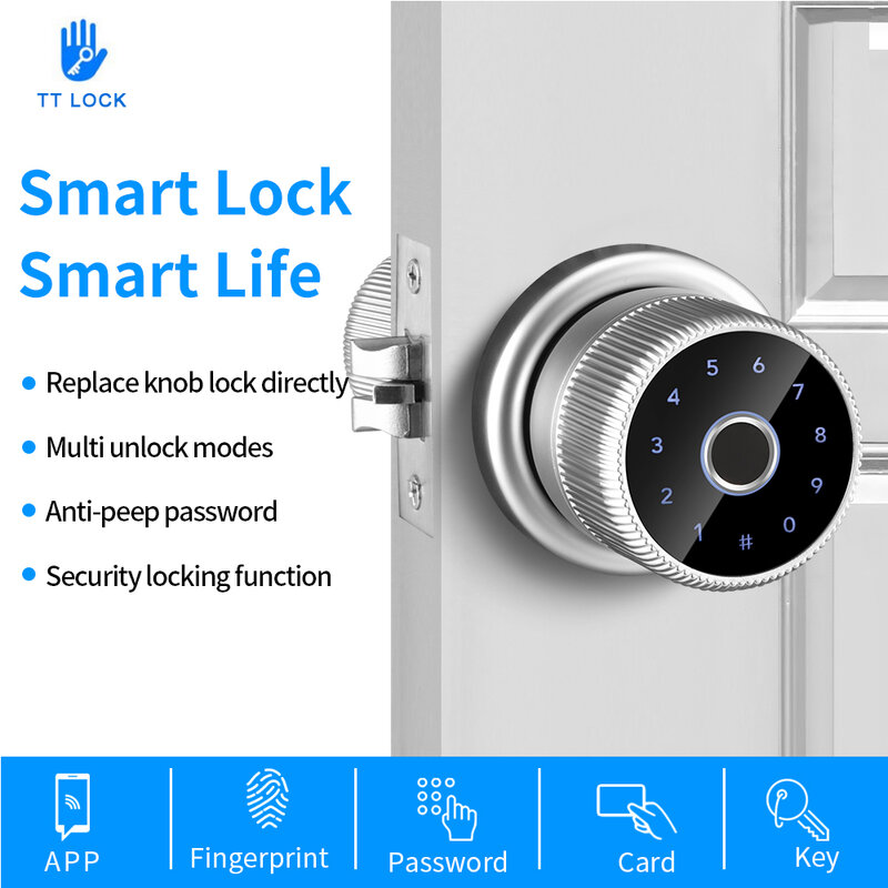 WAFU-cerradura de puerta inteligente Q1, dispositivo de bloqueo TTLock APP, huella dactilar, contraseña, tarjeta IC, desbloqueo con batería, compatible con carga USB