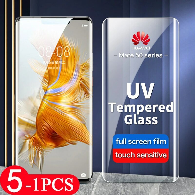 5/3/1Pcs smartphone in vetro temperato UV per Huawei mate 50 40 30 30E 20 pro plus RS 40E pellicola protettiva per schermo del telefono HD