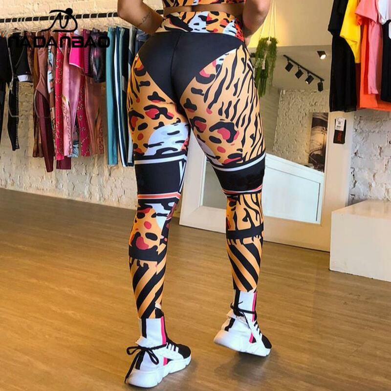 NADANBAO Woman Leopard Print Leggings High Waist Push Up Pants Elastic Fitness Workout Trousers for Running Yoga Sporty Bottom