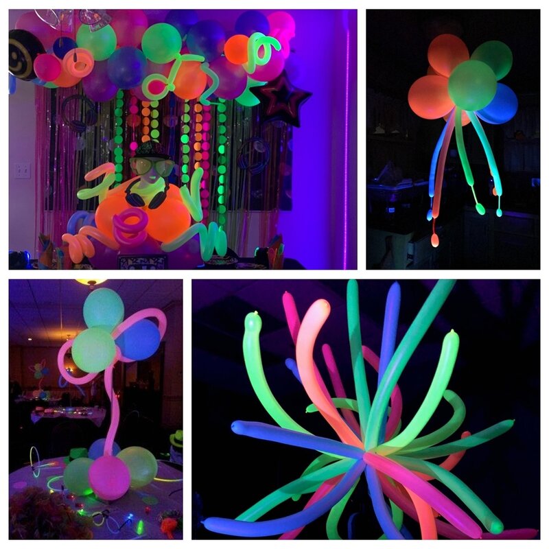 50 pçs uv brilho látex balões longos neon magia ballooon ar ballon para modelagem crianças aniversário casamento brilho festa decoração