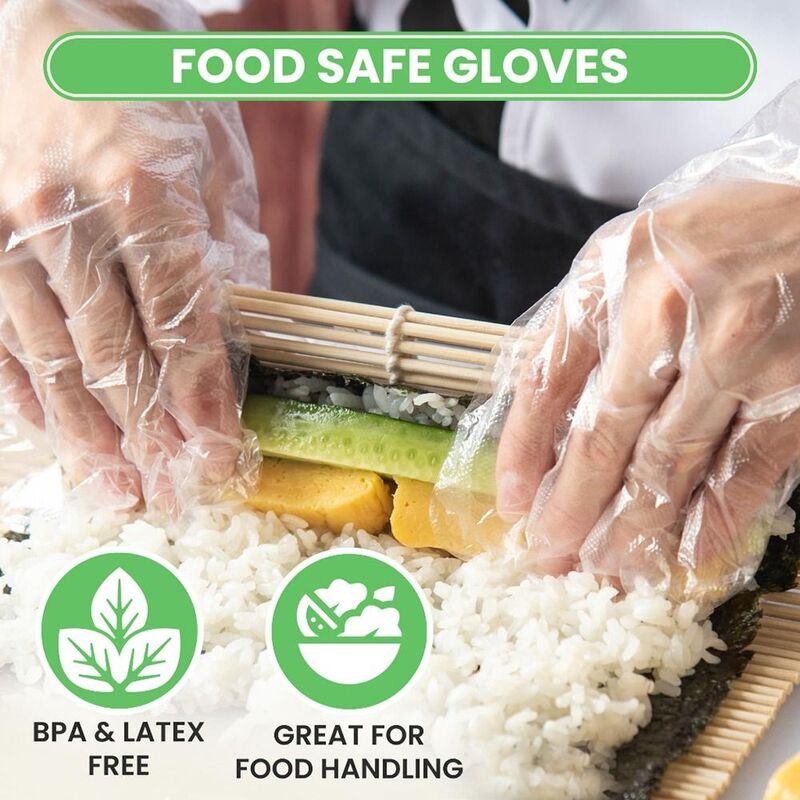 Sarung tangan sekali pakai keselamatan kerja asam, sarung tangan Pembersih transparan antiselip bebas lateks TPE Grade makanan baru 100 buah