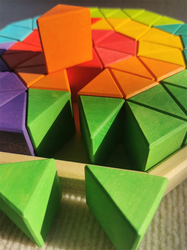 Blocs de Construction à empiler en bois pour enfants, jeux éducatifs Montessori en forme de Triangle arc-en-ciel