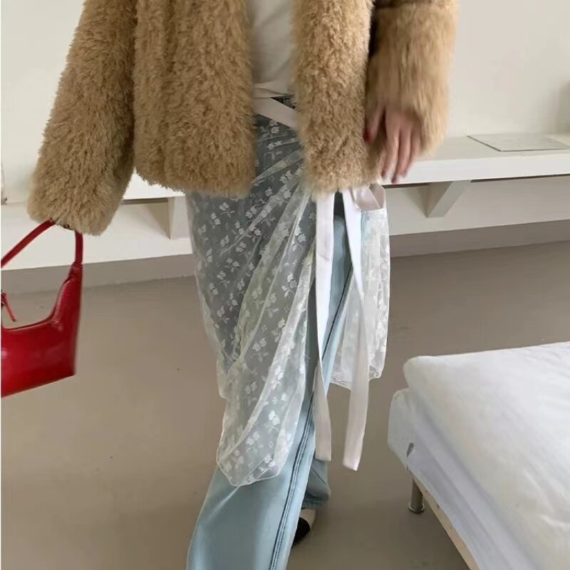 Falda de gasa en capas de encaje único con lazo para niñas, delantal para damas, primavera y verano, versión coreana, Ins Blogger, Y2k