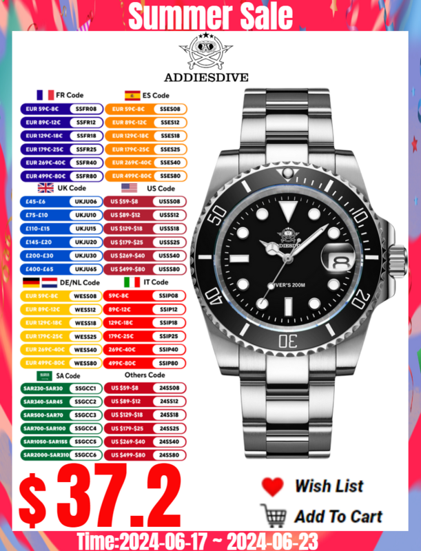 ADDIESDIVE 남성용 방수 스테인리스 스틸 시계, 유럽 및 미국 비즈니스 레저 쿼츠 시계, 야외 스포츠 시계