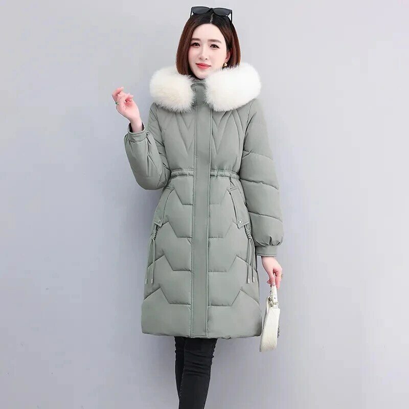 2023 Winter Long Cotton-Padded Coat Ladies New Down Jacket Women Parkas Big Fur Collar Outwear Detachable Hat Overcoat Tide Tops